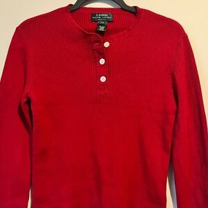 Vintage Ralph Lauren Red Ribbed Henley Top